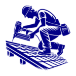 Tradesman icon installing roofing shingles for property maintenance and repairs